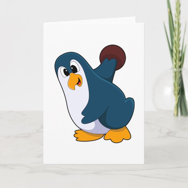 Pinguin im Bowling mit Bowlingball Karte (Vorderseite)