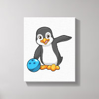 Pinguin im Bowling mit Bowlingball