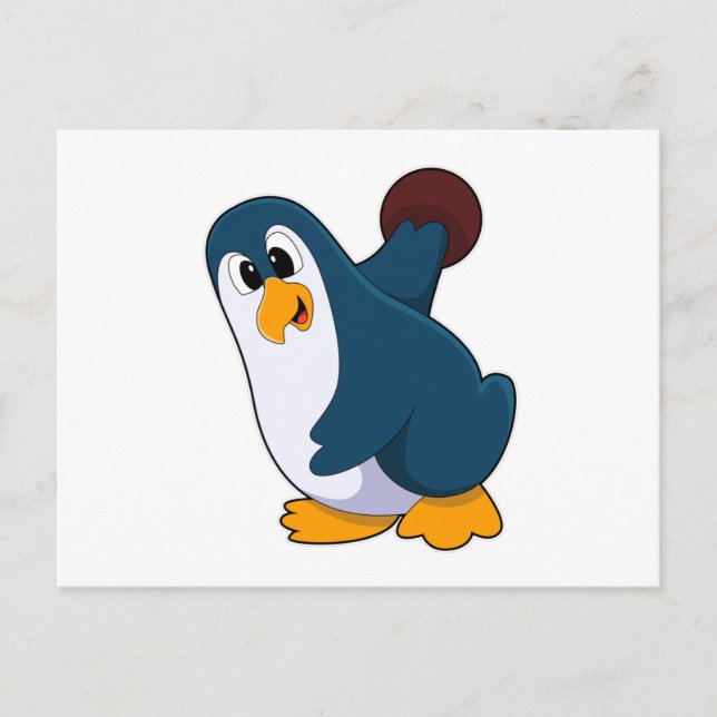 Pinguin im Bowling mit Bowlingball Postkarte (Vorderseite)