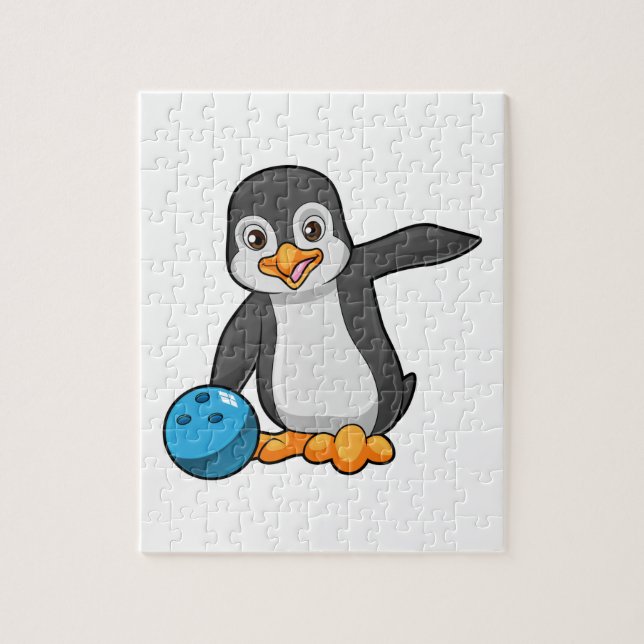 Pinguin im Bowling mit Bowlingball Puzzle (Vertikal)