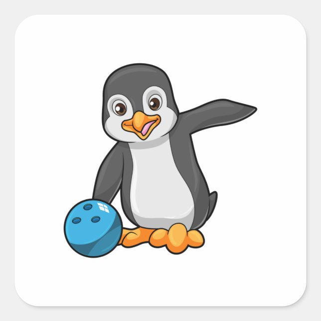 Pinguin im Bowling mit Bowlingball Quadratischer Aufkleber (Vorderseite)