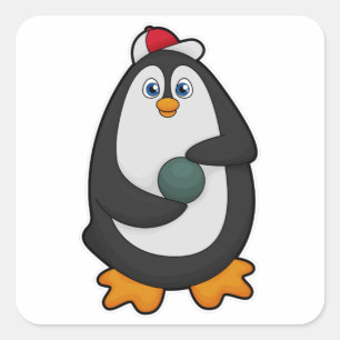 Pinguin im Bowling mit Bowlingball Quadratischer Aufkleber
