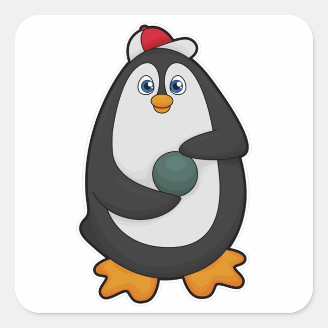 Pinguin im Bowling mit Bowlingball Quadratischer Aufkleber (Vorderseite)