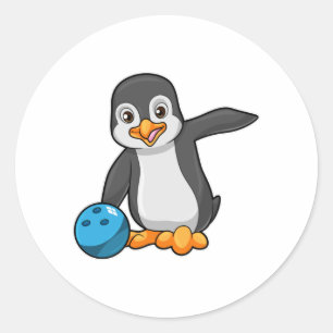 Pinguin im Bowling mit Bowlingball Runder Aufkleber