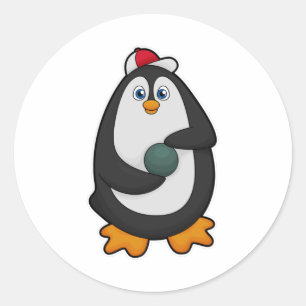 Pinguin im Bowling mit Bowlingball Runder Aufkleber