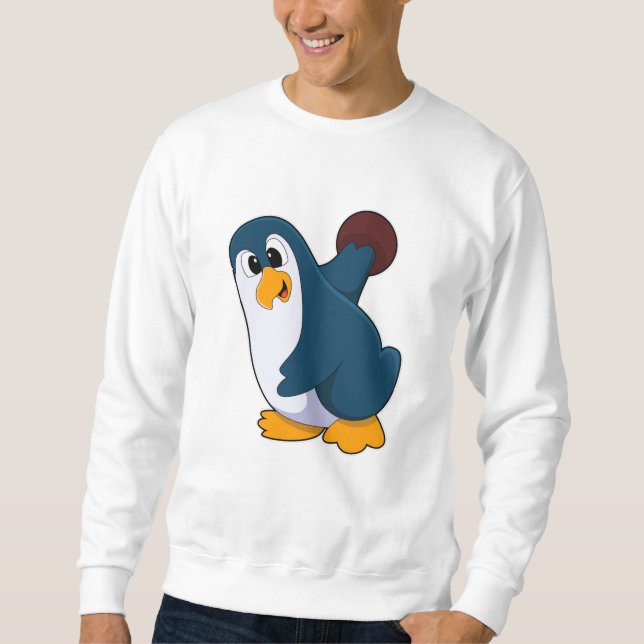 Pinguin im Bowling mit Bowlingball Sweatshirt (Vorderseite)