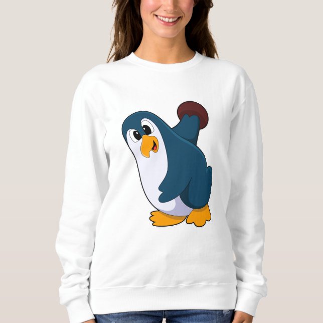 Pinguin im Bowling mit Bowlingball Sweatshirt (Vorderseite)