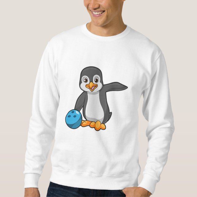 Pinguin im Bowling mit Bowlingball Sweatshirt (Vorderseite)