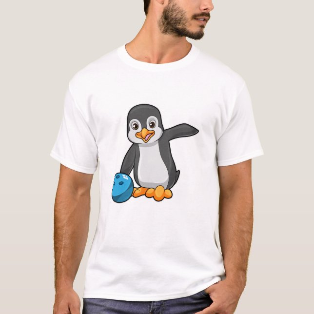 Pinguin im Bowling mit Bowlingball T-Shirt (Vorderseite)