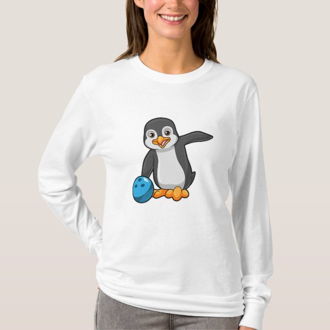 Pinguin im Bowling mit Bowlingball T-Shirt (Vorderseite)