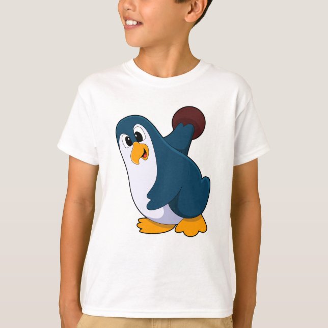 Pinguin im Bowling mit Bowlingball T-Shirt (Vorderseite)
