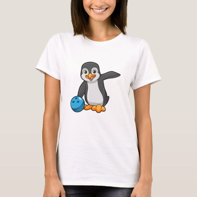 Pinguin im Bowling mit Bowlingball T-Shirt (Vorderseite)