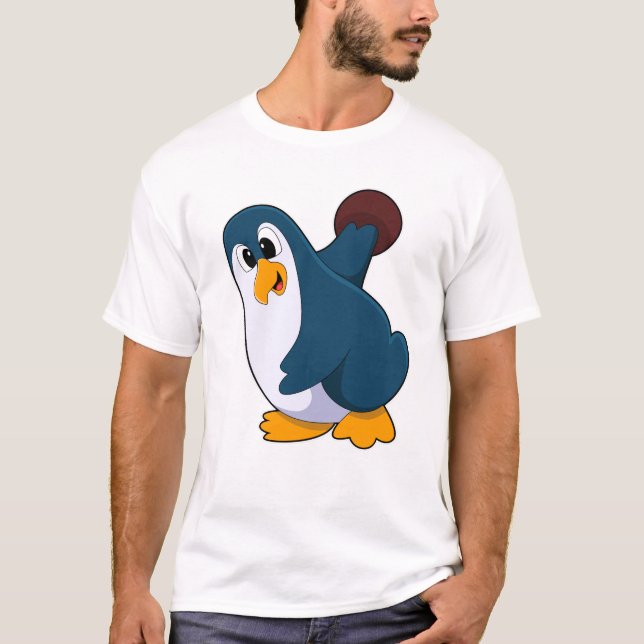 Pinguin im Bowling mit Bowlingball T-Shirt (Vorderseite)