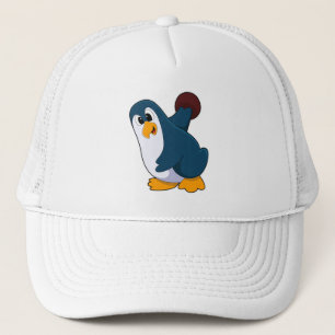 Pinguin im Bowling mit Bowlingball Truckerkappe
