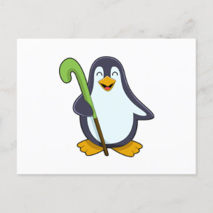 Pinguin im Hockey mit Hockey-Schläger Postkarte
