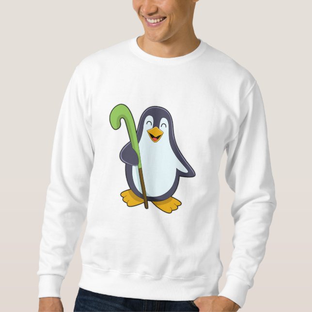 Pinguin im Hockey mit Hockey-Schläger Sweatshirt (Vorderseite)