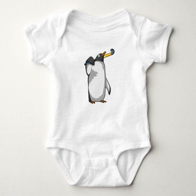 Pinguin im Hockey mit Hockeystick Baby Strampler (Vorderseite)