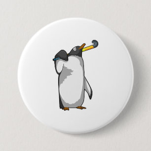 Pinguin im Hockey mit Hockeystick Button