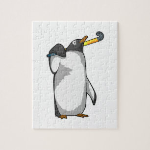 Pinguin im Hockey mit Hockeystick Puzzle