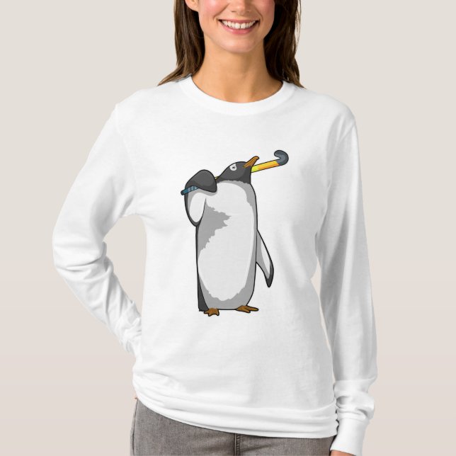 Pinguin im Hockey mit Hockeystick T-Shirt (Vorderseite)