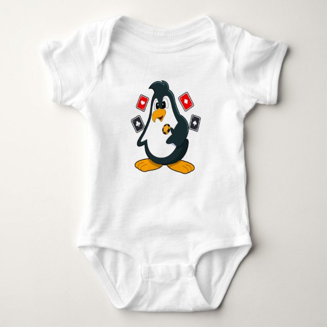 Pinguin im Poker mit Poker-Karten Baby Strampler (Vorderseite)