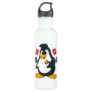 Pinguin im Poker mit Poker-Karten Edelstahlflasche