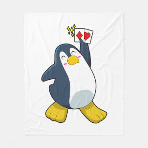 Pinguin im Poker mit Poker-Karten Fleecedecke