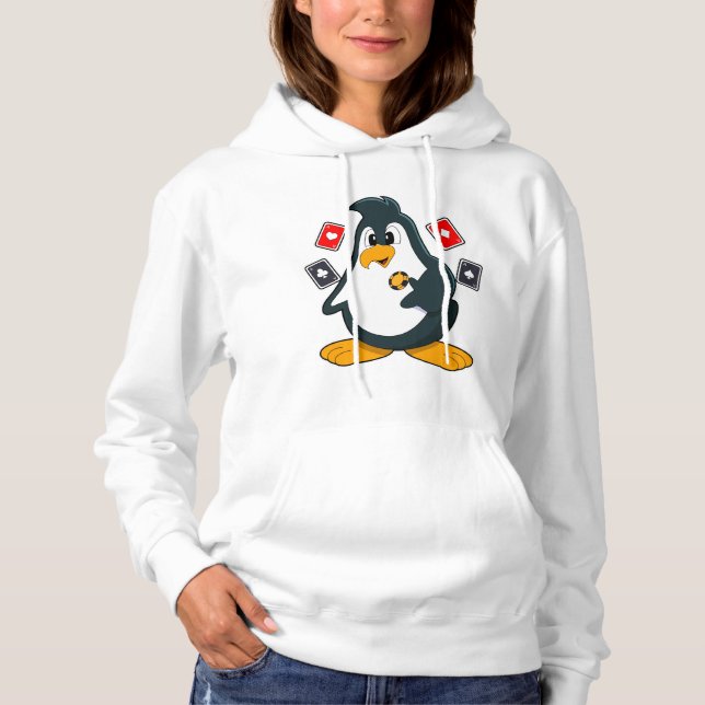 Pinguin im Poker mit Poker-Karten Hoodie (Vorderseite)