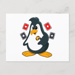 Pinguin im Poker mit Poker-Karten Postkarte
