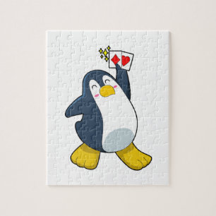 Pinguin im Poker mit Poker-Karten Puzzle