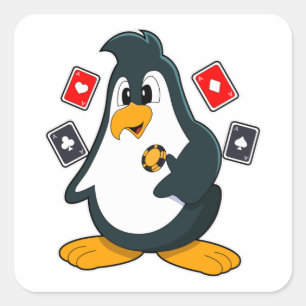 Pinguin im Poker mit Poker-Karten Quadratischer Aufkleber
