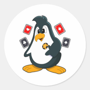 Pinguin im Poker mit Poker-Karten Runder Aufkleber