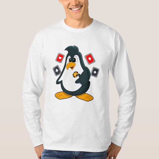 Pinguin im Poker mit Poker-Karten T-Shirt (Vorderseite)