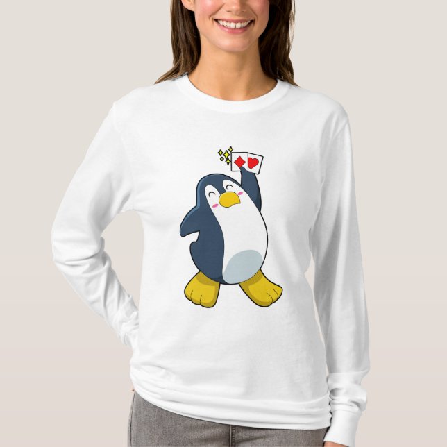 Pinguin im Poker mit Poker-Karten T-Shirt (Vorderseite)