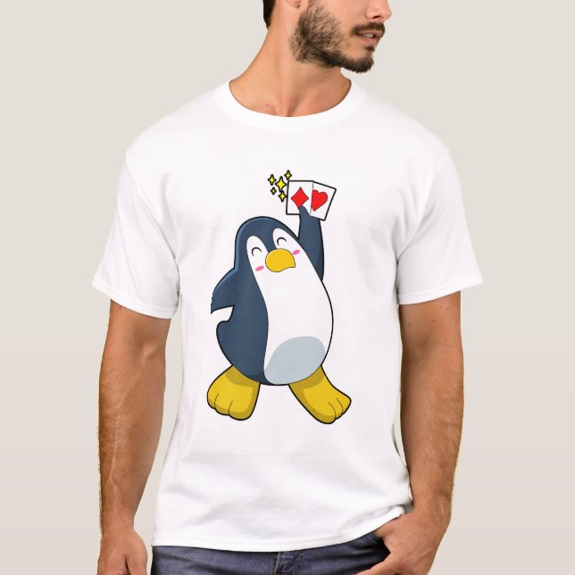 Pinguin im Poker mit Poker-Karten T-Shirt (Vorderseite)