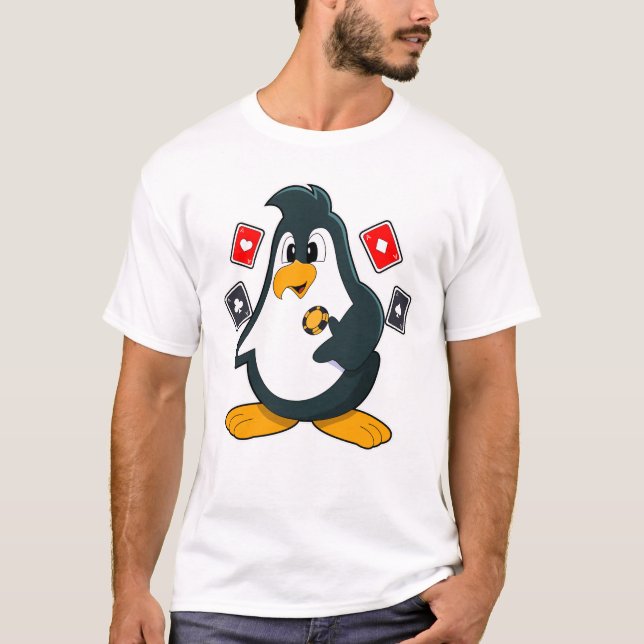 Pinguin im Poker mit Poker-Karten T-Shirt (Vorderseite)