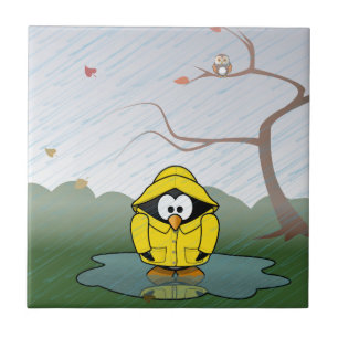 Pinguin im Regen Fliese