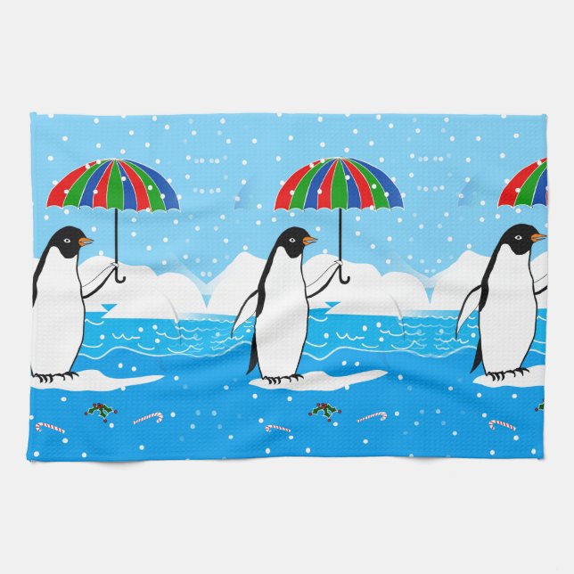 Pinguin im Schnee auf Geschirrtuch (Horizontal)
