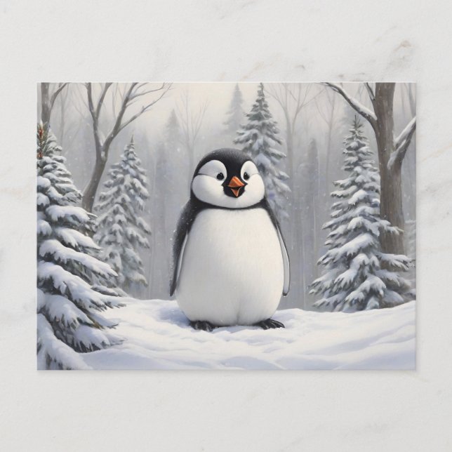 Pinguin im Schneebaugrund Postkarte (Vorderseite)