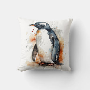 Pinguin im Wasserfarben-Look mit Sonnenuntergangst Kissen