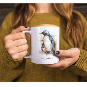 Pinguin im Wasserfarbenstil mit Sonnenuntergangstö Tasse