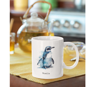Pinguin in blauer Wasserfarbe Zweifarbige Tasse