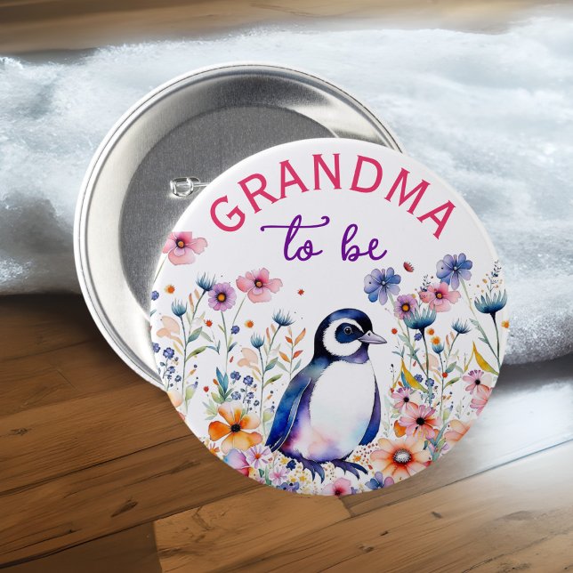Pinguin in Blume Kinderdusche Oma soll Button (Von Creator hochgeladen)
