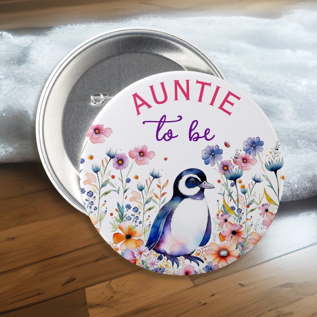 Pinguin in Blume Kinderdusche zu sein Button (Von Creator hochgeladen)