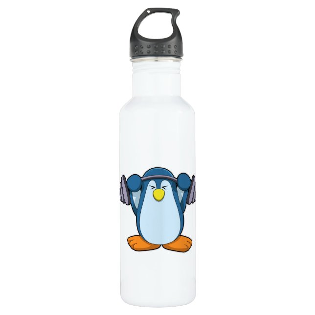 Pinguin in Bodybuilding mit Dumbells Edelstahlflasche (Vorderseite)