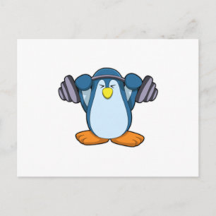 Pinguin in Bodybuilding mit Dumbells Postkarte