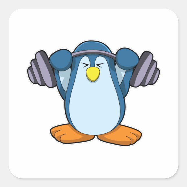 Pinguin in Bodybuilding mit Dumbells Quadratischer Aufkleber (Vorderseite)