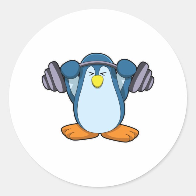 Pinguin in Bodybuilding mit Dumbells Runder Aufkleber (Vorderseite)