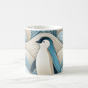 Pinguin in Cream Blue Abstrakt Waves Kaffeetasse