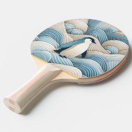 Pinguin in Cream Blue Abstrakt Waves Tischtennis Schläger